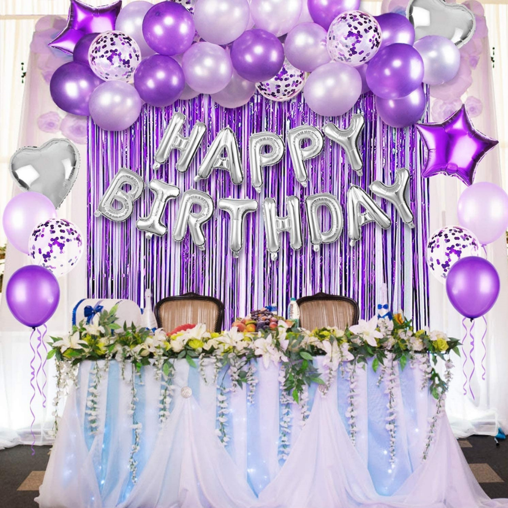 Purple Birthday Decoration Set – Elegant Silver & Purple Balloon Backdrop Kit