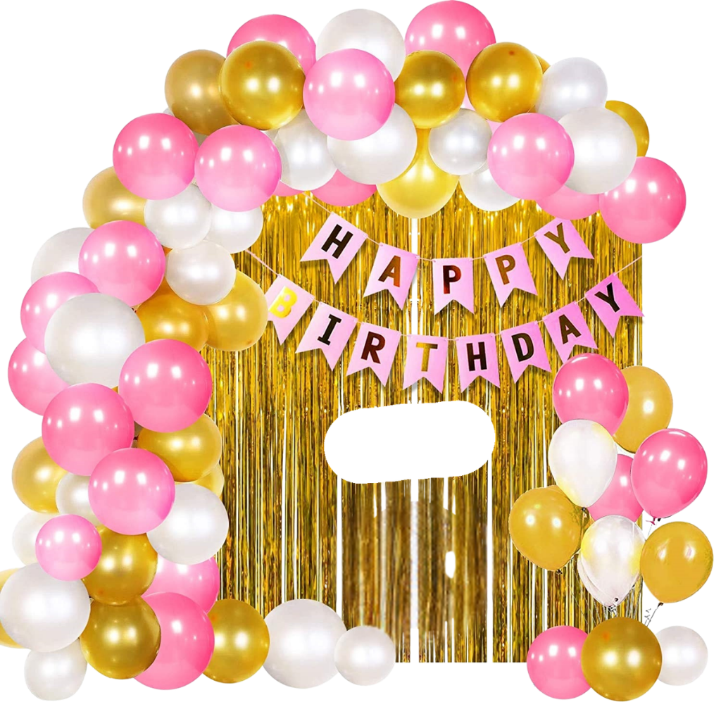 Pink, White & Gold Birthday Decoration Set – Premium Balloon Garland Party Kit