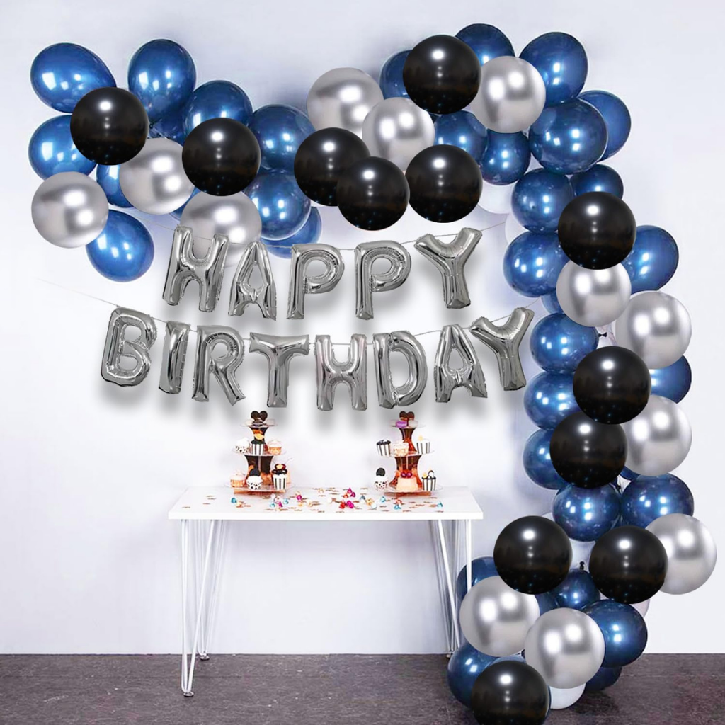 Royal Blue & Silver Birthday Decoration Set – Luxury Balloon Garland Party Kit
