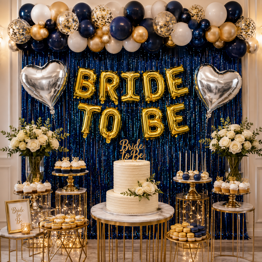 Bride To Be Decoration Set – Blue & Gold Bridal Shower Balloon Decoration Kit