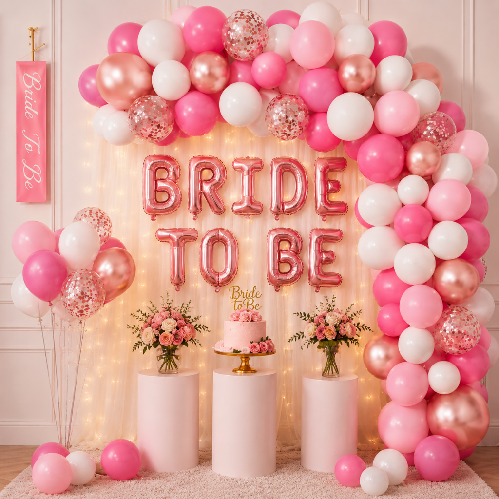 Bride To Be Pink & Rose Gold Decoration Set with Bride Sash