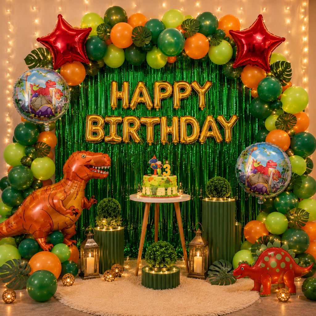Dinosaur Theme Birthday Decoration Set with Dinosaur Foil Balloons